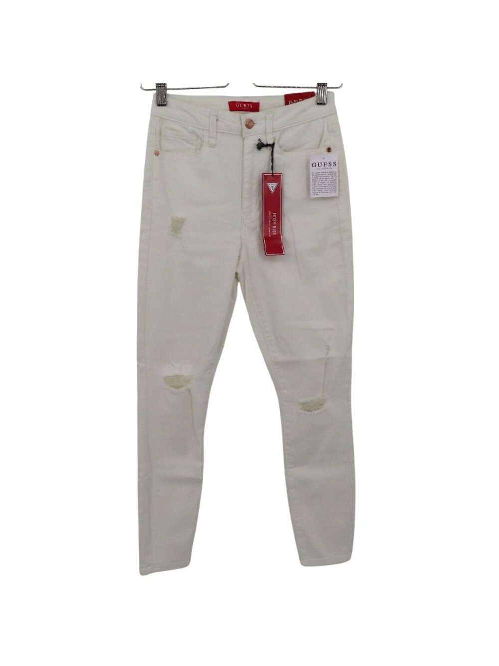 GUESS Womens 26 Pima Bling Pocket Distressed Solid White Denim Skinny Jeans NEW